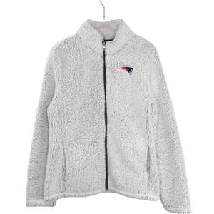 NFL New England Patriots Gray Sherpa Full Zip Teddy Jacket Large